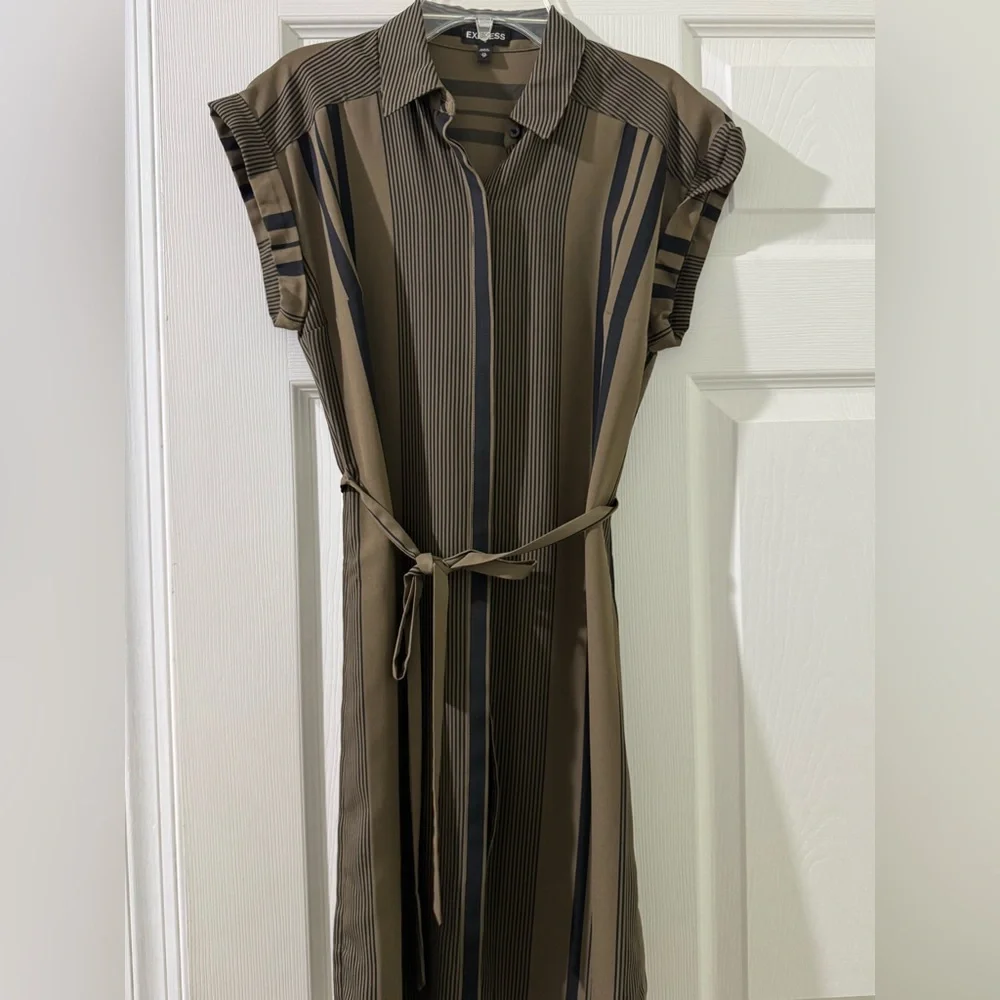 Express Striped Button Down Tie Front Dress - Picture 1 of 1